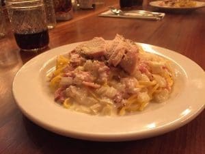 Recipes-30-minute-meals-and-organic-recipes-from-Nutrafarms-Spaghetti-carbonara-with-smoked-bacon-topped-with-grilled-free-range-chicken