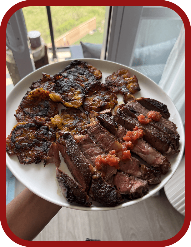 assembling-crispy-plantain-tostones-with-sliced-ribeye-and-salsa assembling-crispy-plantain-tostones-with-sliced-ribeye-and-salsa